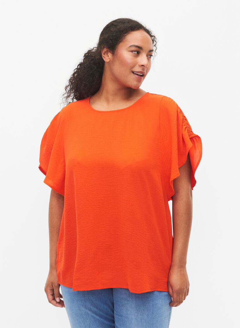 Bluzka z krótkim rekawem i marszczeniami, Orange.com, Model image number 0