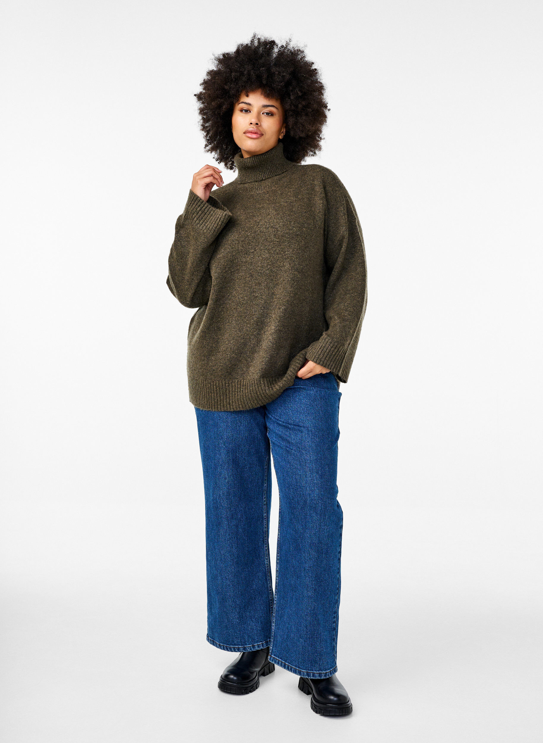 Zizzi Dzianinowa bluzka z&nbsp;golfem, Sea Turtle Mel., Model image number 3