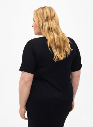 Prazkowana koszulka z wiskozy, Black, Model image number 1