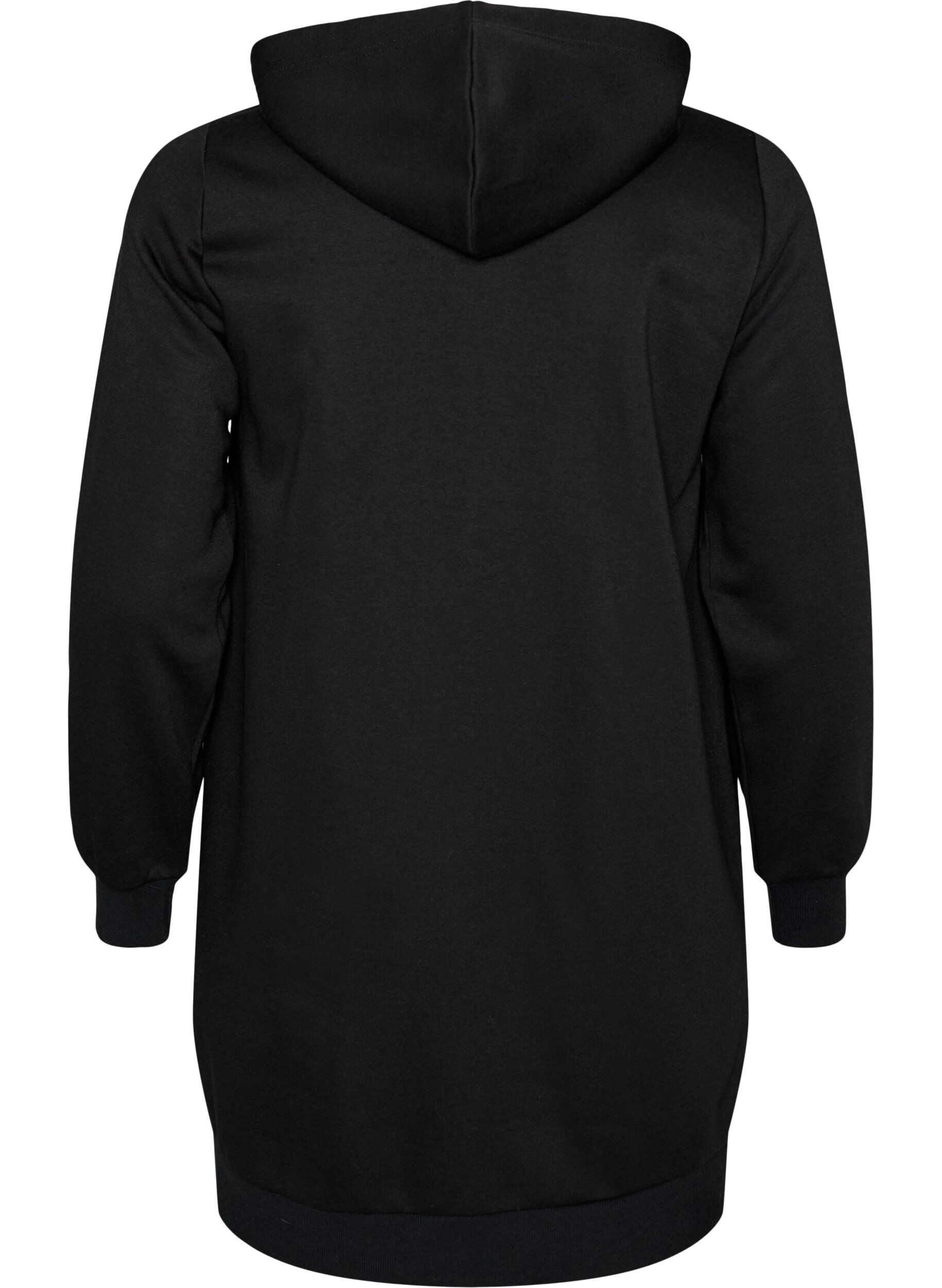 ZizziDluga bluza z kapturem, zamkiem blyskawicznym i kieszeniami, Czarne, Packshot image number 1