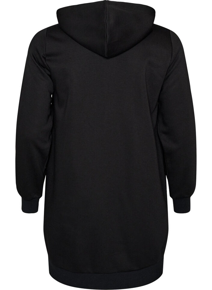 Dluga bluza z kapturem, zamkiem blyskawicznym i kieszeniami, Czarne, Packshot image number 1