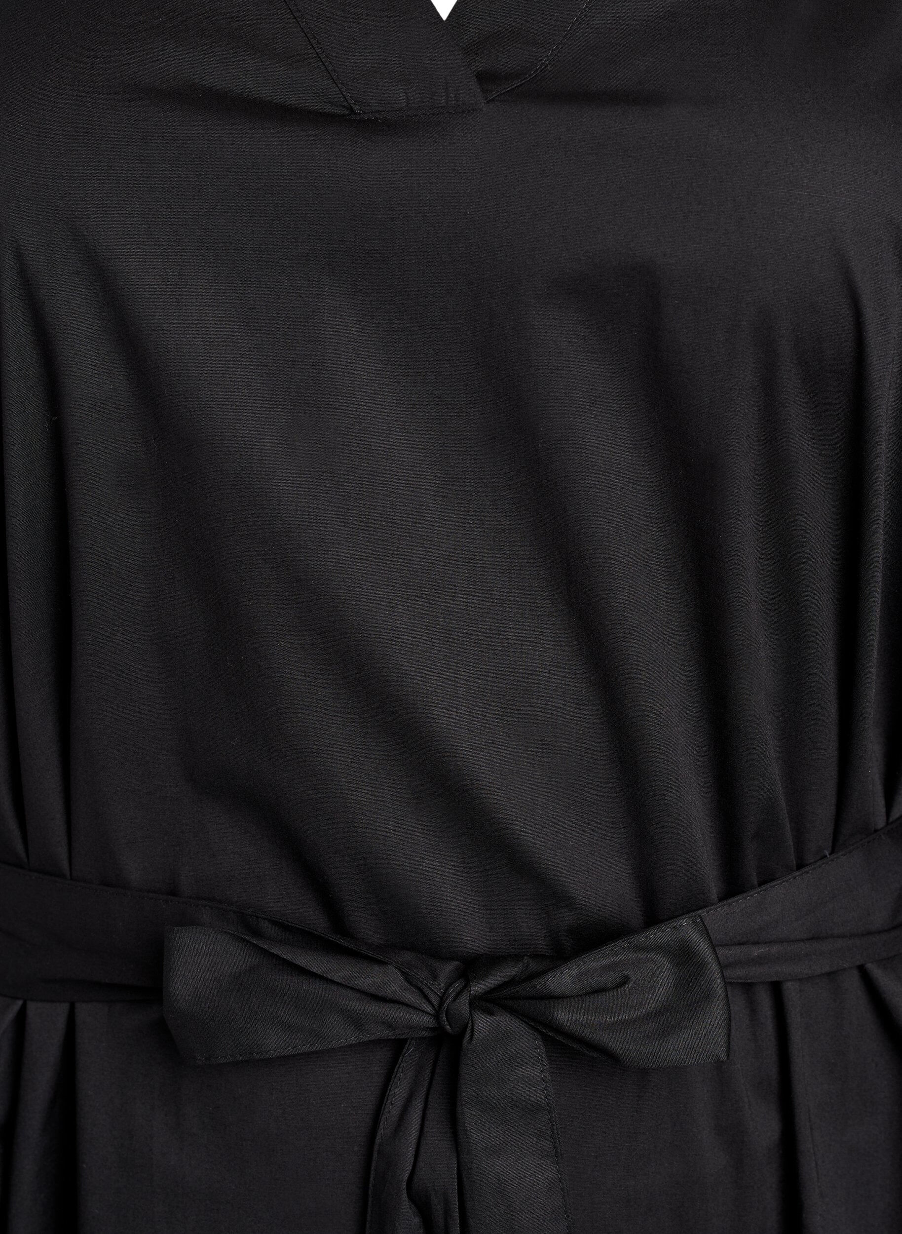 Zizzi Sukienka z bawelna organiczna z wiazaniem w pasie, Czarne, Packshot image number 2