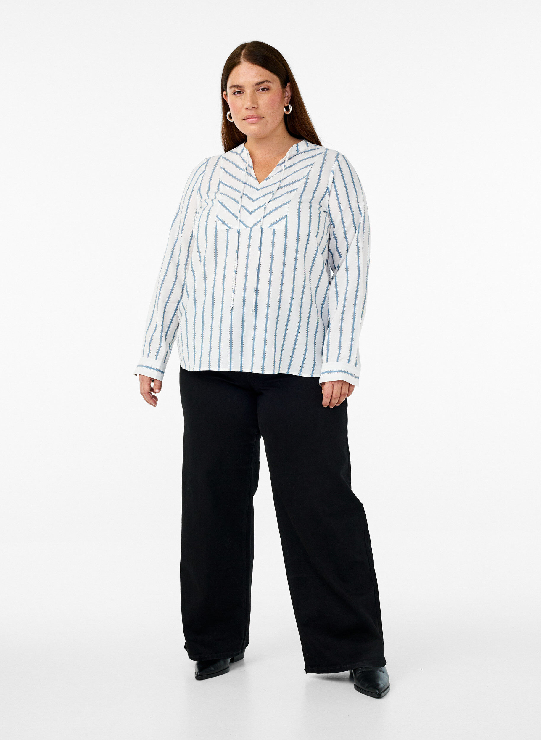 Zizzi Bluzka w paski z wiazanym detalem, Biały, Model image number 1