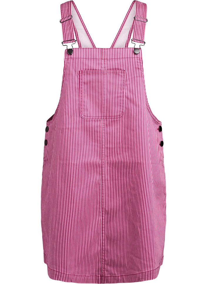 Krótka sukienka ogrodniczka w paski, Red Stripe, Packshot image number 0
