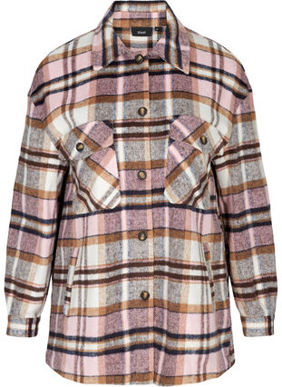 Checkered shirt jacket with chest pockets, Pink Check, Packshot image number 0