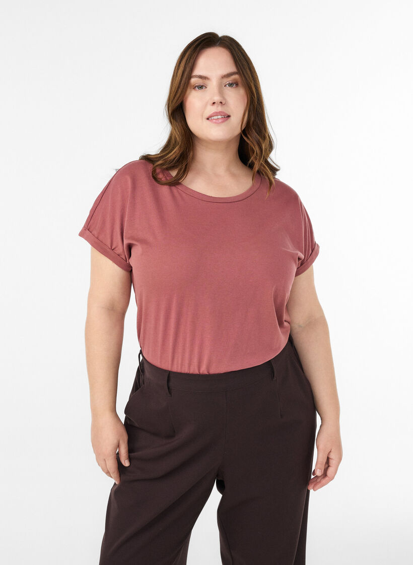 T-shirt z kr&oacute;tkim rekawem w mieszance bawelny, R&oacute;żowy, Model image number 0