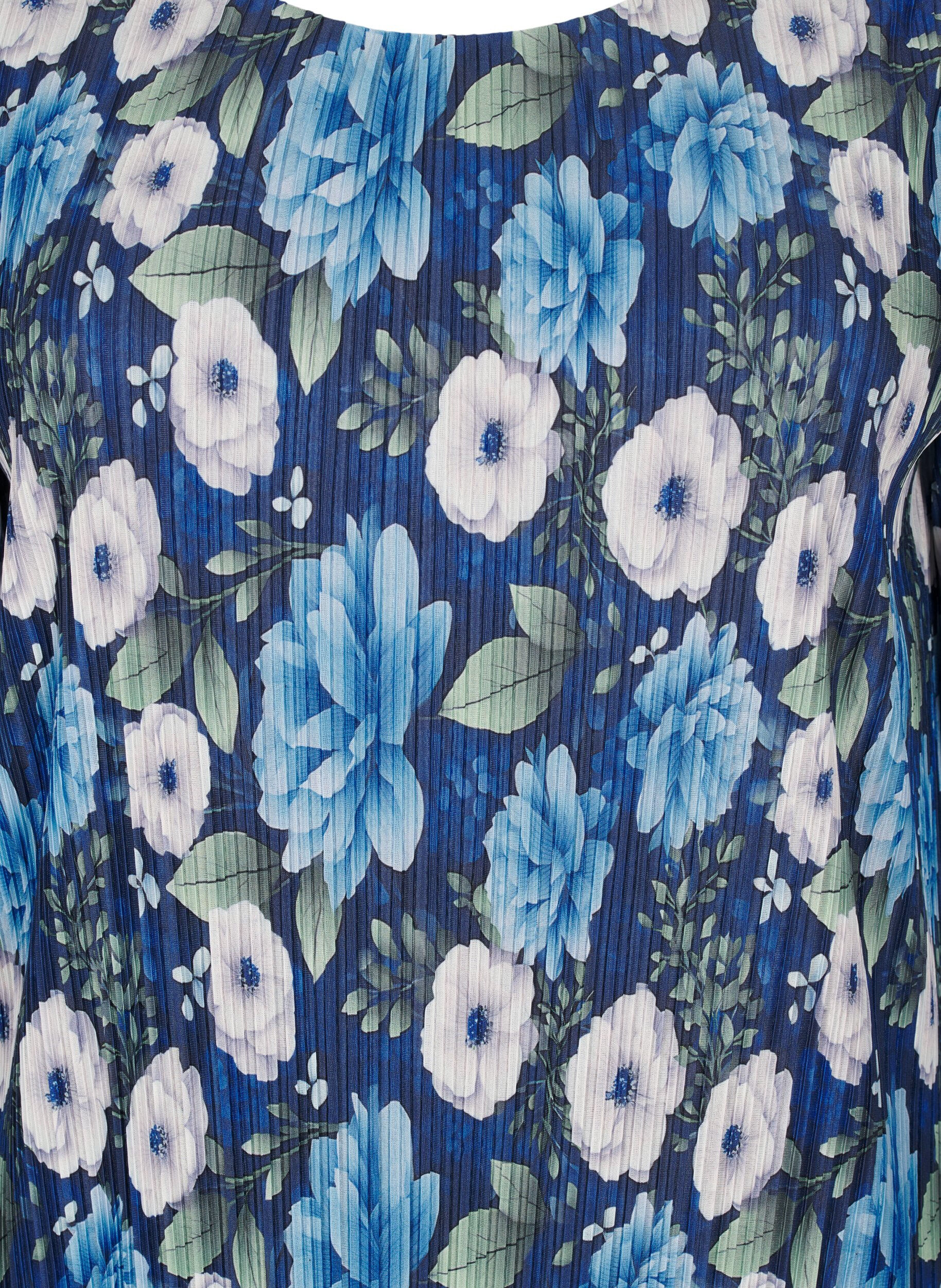 Zizzi Plisowana sukienka z rekawami 3/4, Niebieskie, Packshot image number 2