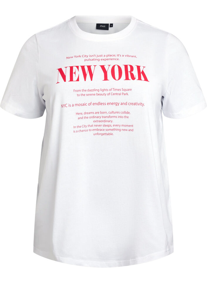 T-shirt z nadrukiem tekstowym i okraglym dekoltem, Biały, Packshot image number 0