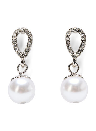 Wiszace kolczyki z perlami i kamieniami, Silver w. Pearl, Packshot image number 0