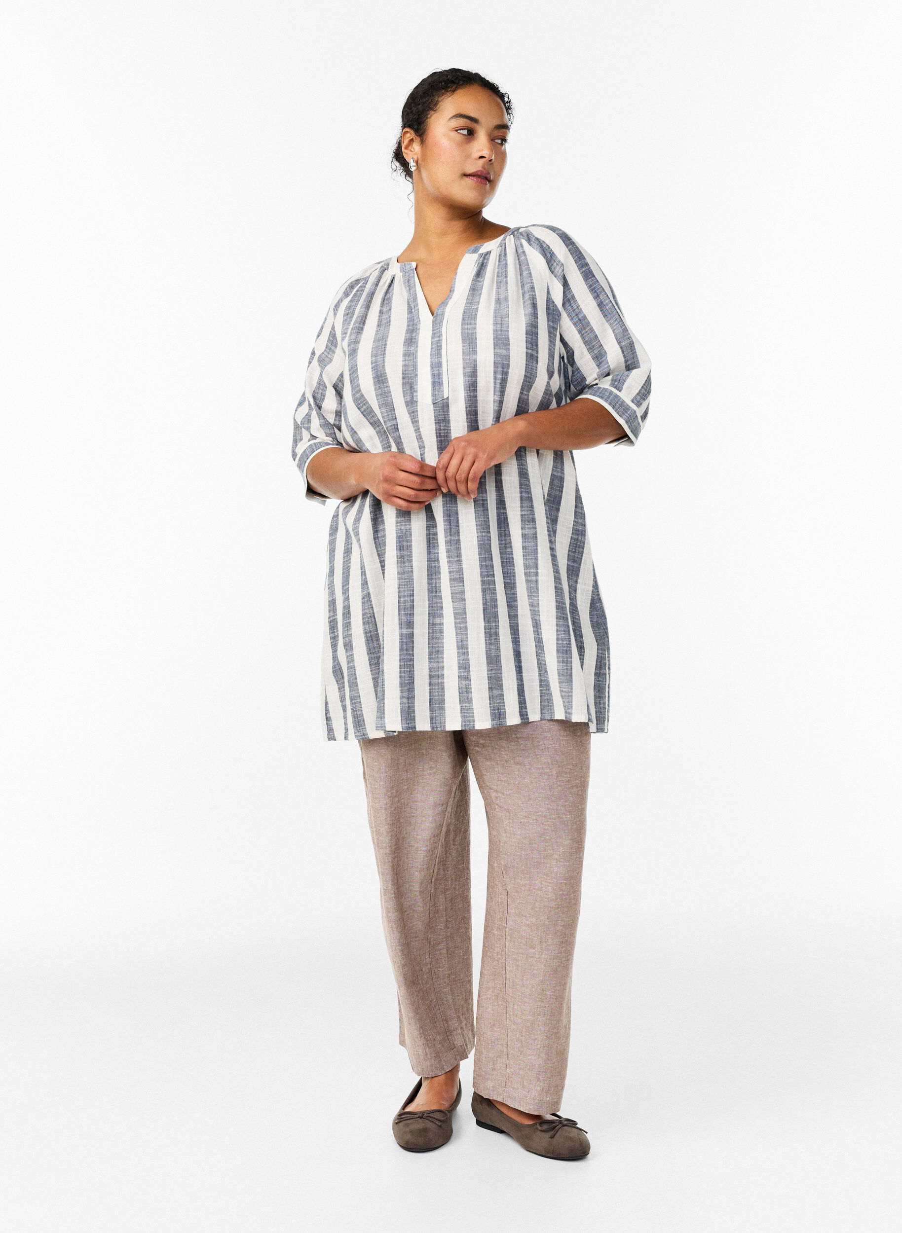 ZizziBawelniana tunika z dekoltem w ksztalcie litery V, Niebieskie, Model image number 1