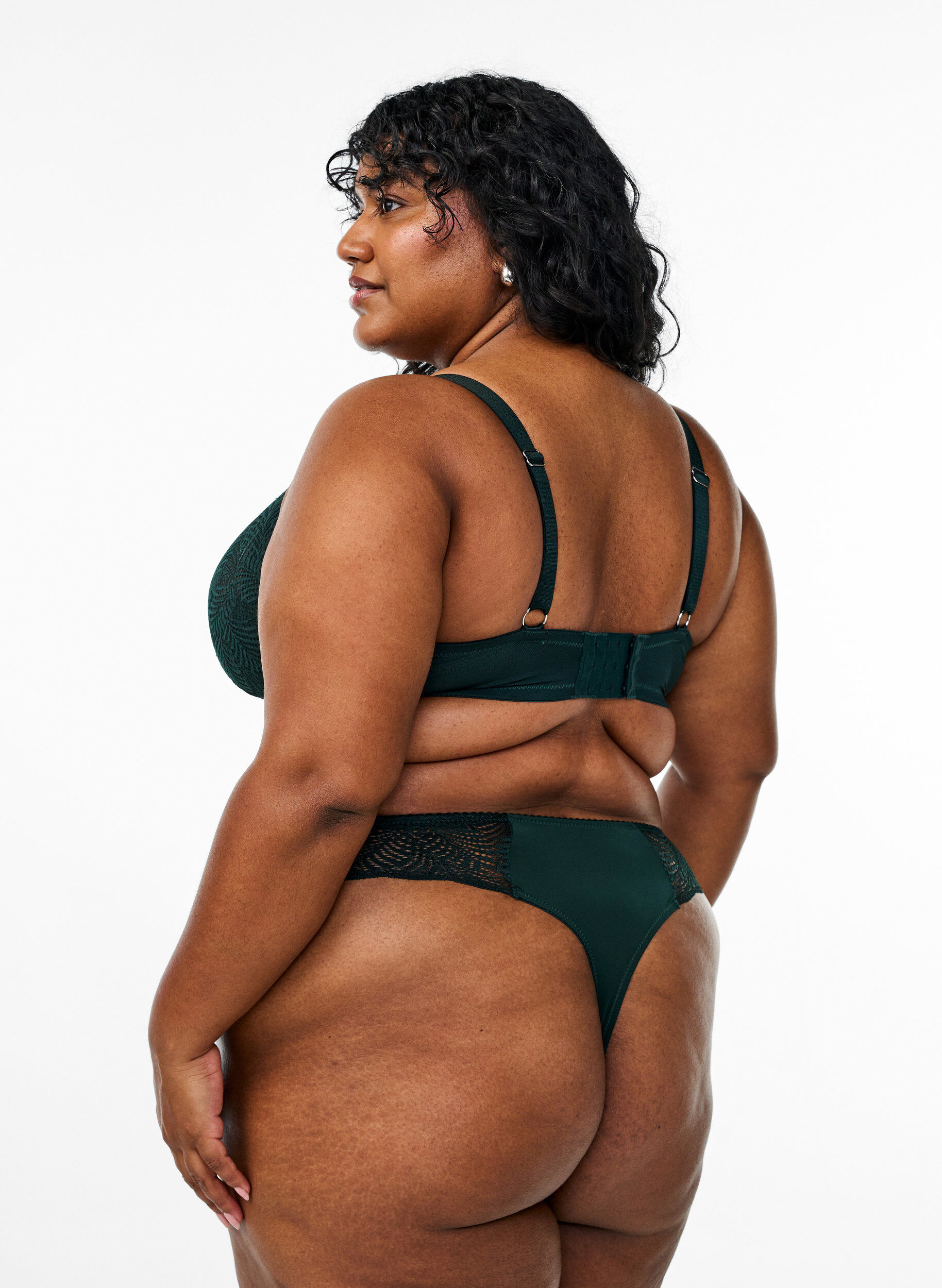 Zizzi Zabudowany biustonosz z fiszbinami i koronka, Zielony, Model image number 2