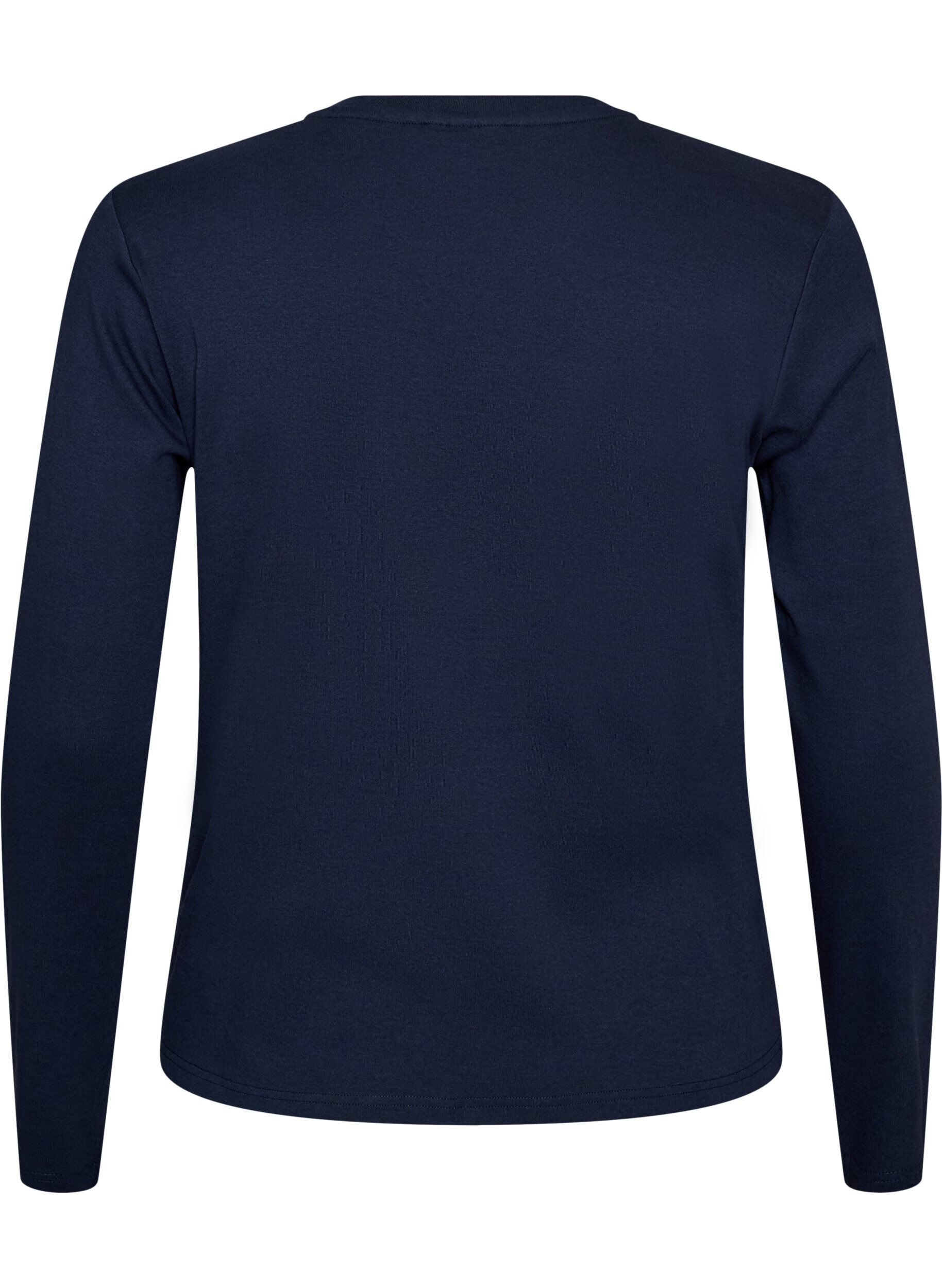 ZizziBasicowy T-shirt z dlugim rekawem i okraglym dekoltem, Niebieskie, Packshot image number 1