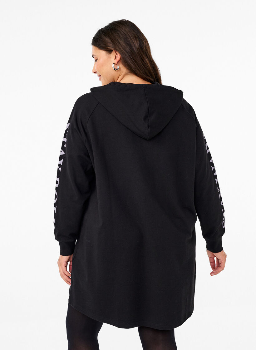 Bluza oversize z nadrukiem na rekawach, Black w. Silver, Model image number 1