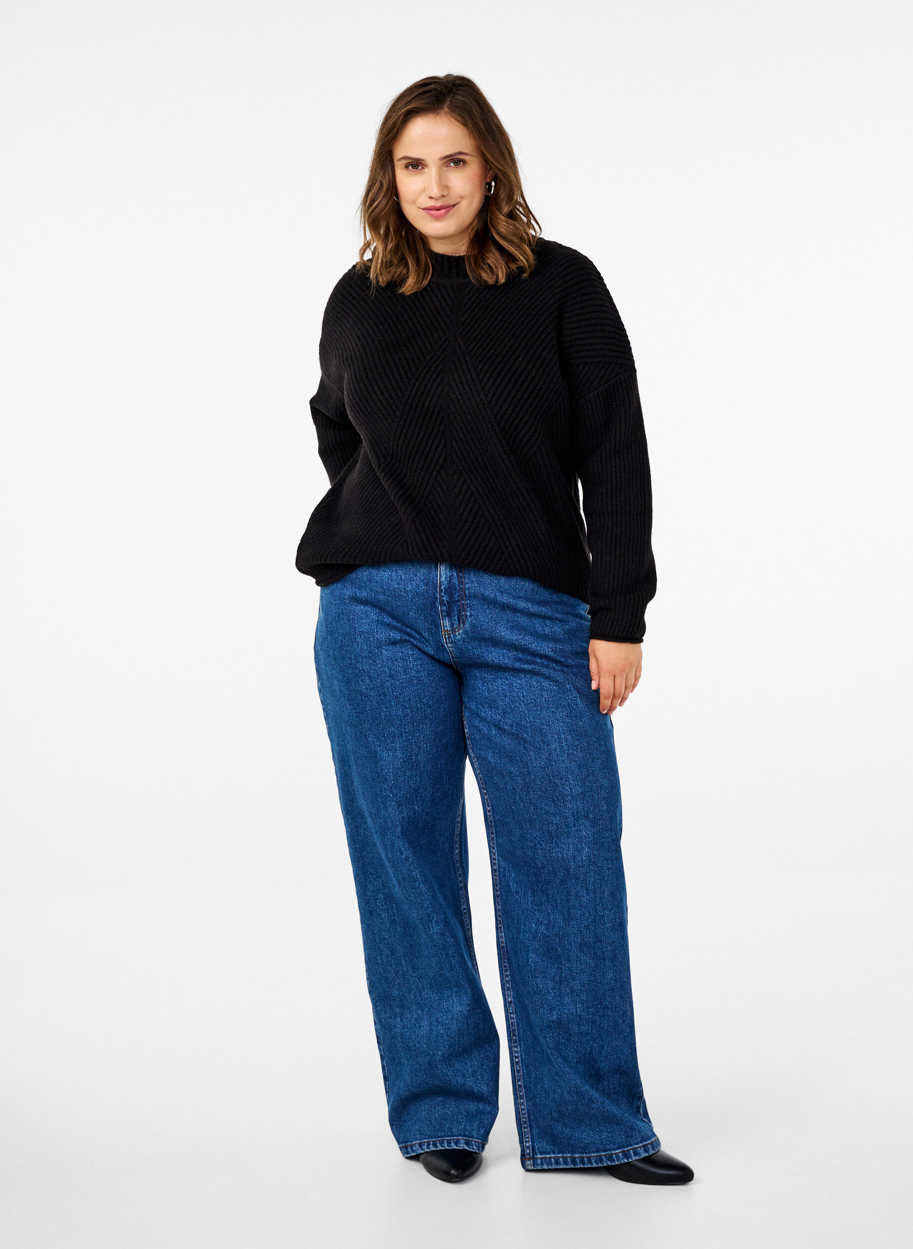 Zizzi Sweter w paski z dlugimi rekawami, Black Mel., Model image number 2