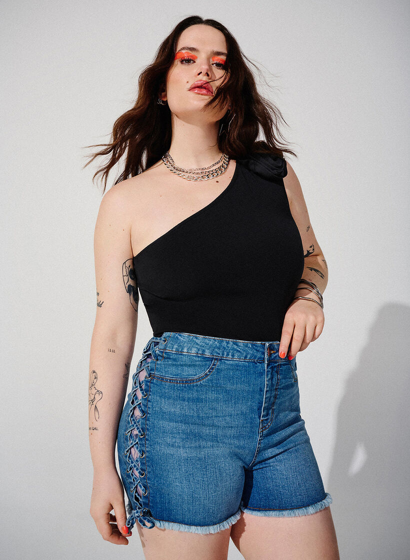 Szorty jeansowe ze sznurowaniem, Blue Denim, Image image number 0