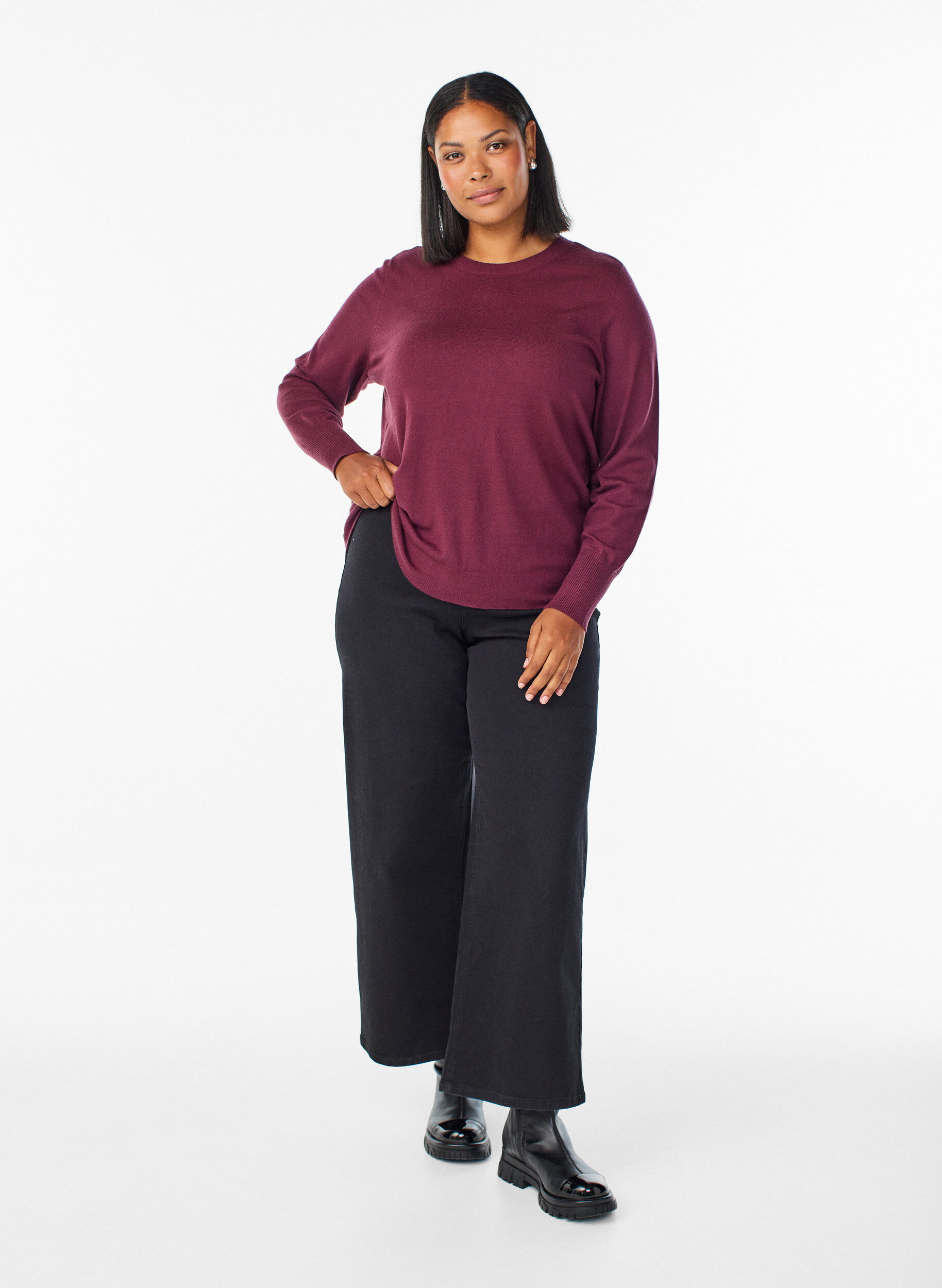 Zizzi FLASH &ndash; dzianinowa bluzka z okraglym dekoltem, Czerwony, Model image number 1