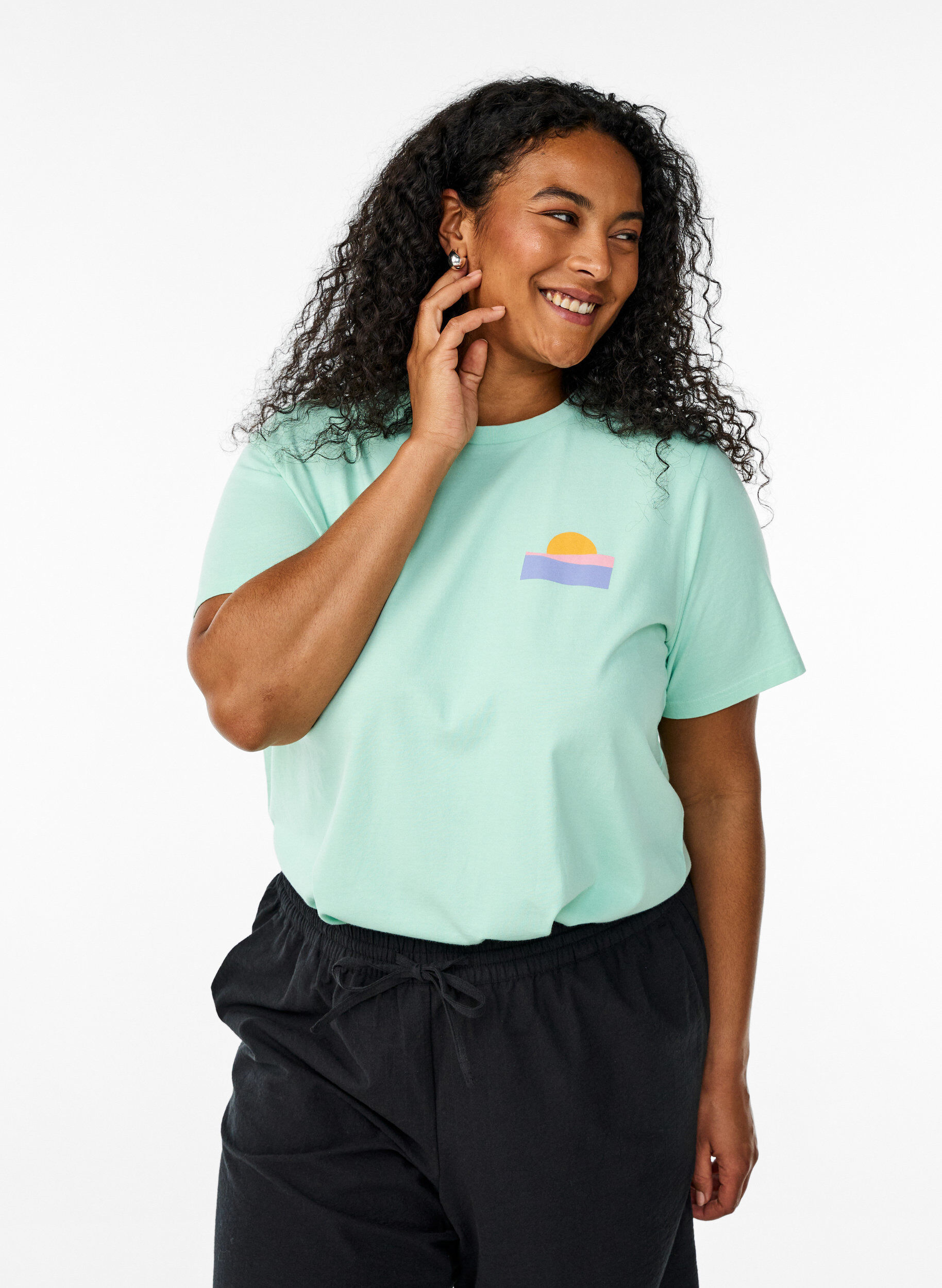 Zizzi Koszulka z bawelny organicznej z nadrukiem na plecach, Zielony, Model image number 0