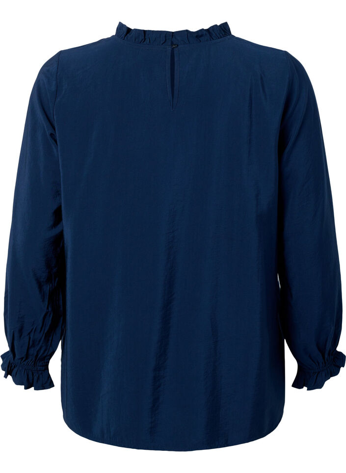 Wiskozowa bluzka z dlugimi rekawami i marszczeniami, Total Eclipse, Packshot image number 1