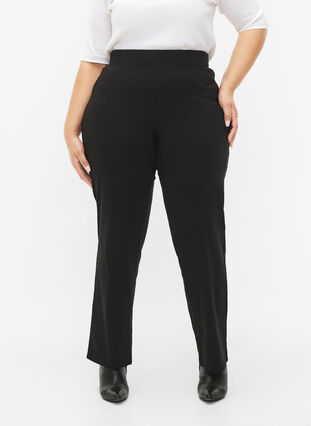 Elastyczne spodnie z wiskozy, Black, Model image number 2