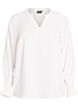 Bluzka z bufiastymi mankietami i dekoltem w ksztalcie litery V, Biały, Packshot image number 0
