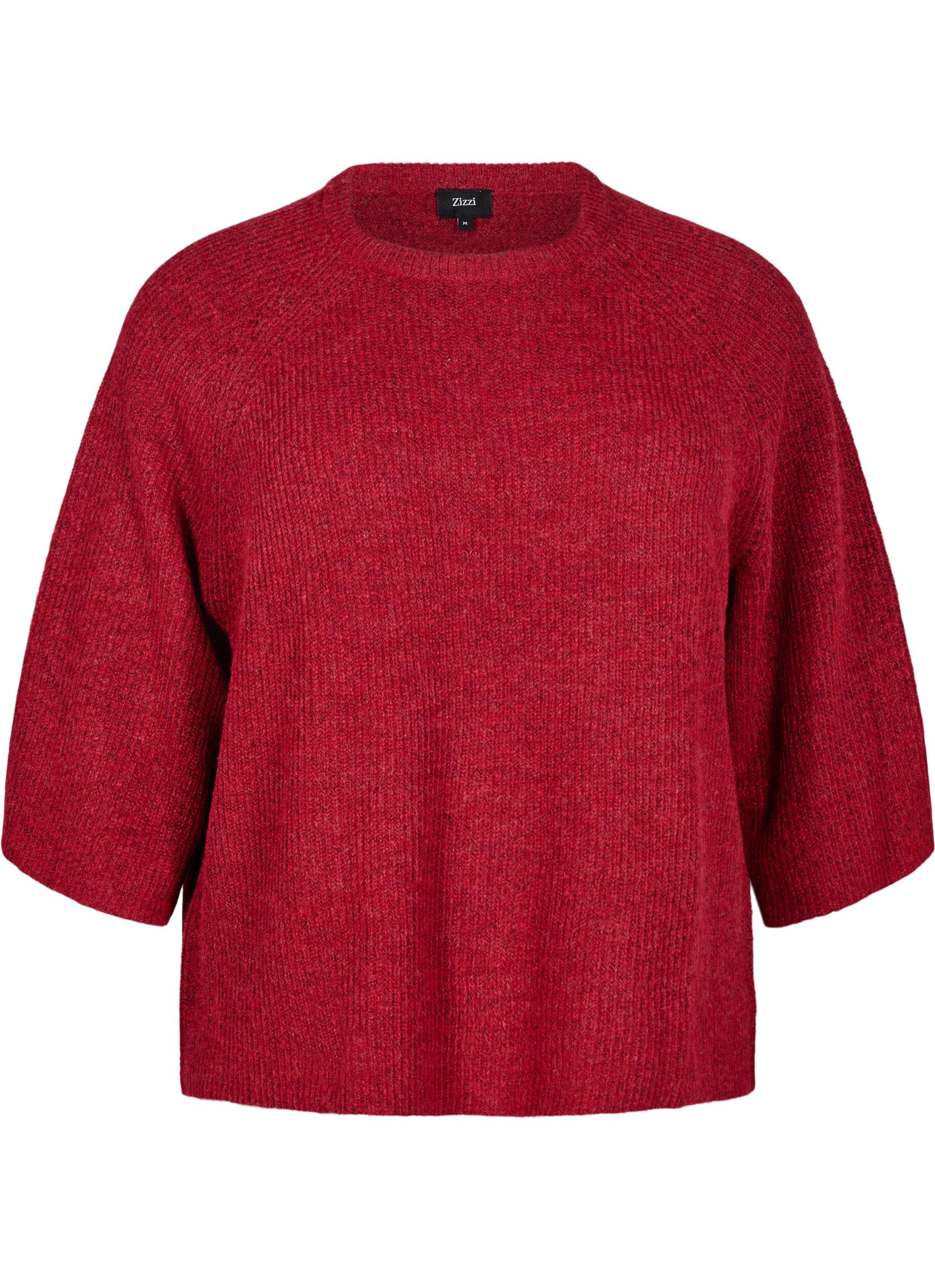 ZizziPrazkowany sweter z rekawami 3/4, Czerwony, Packshot image number 0