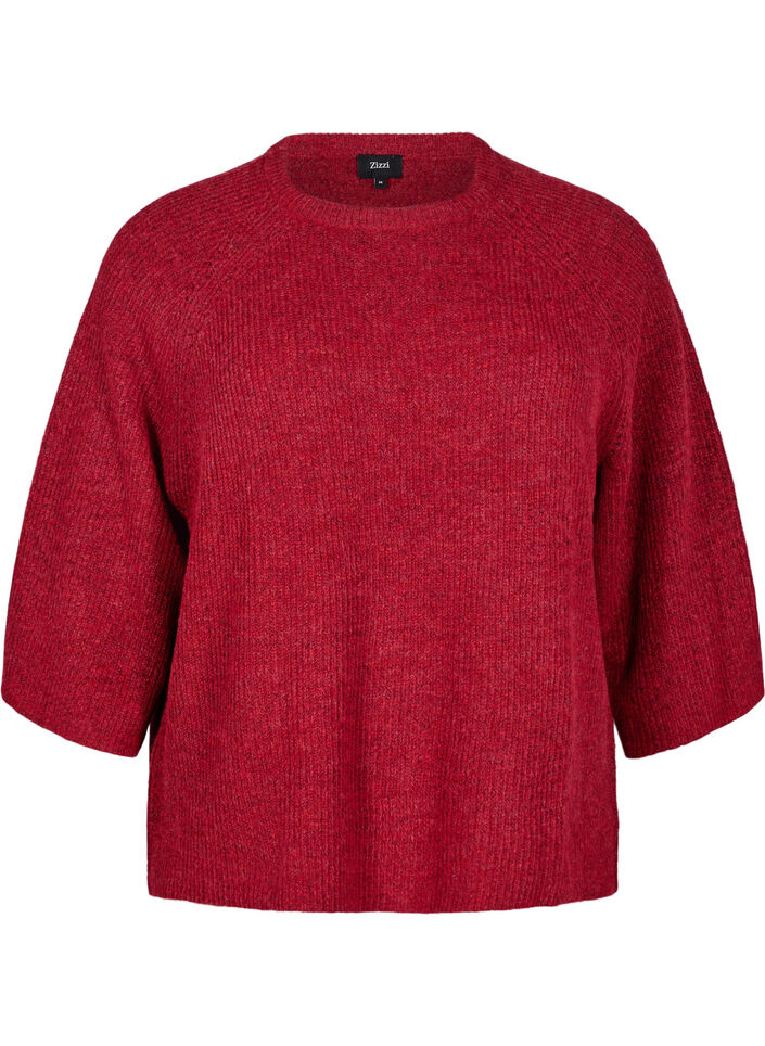 Prazkowany sweter z rekawami 3/4, Czerwony, Packshot image number 0