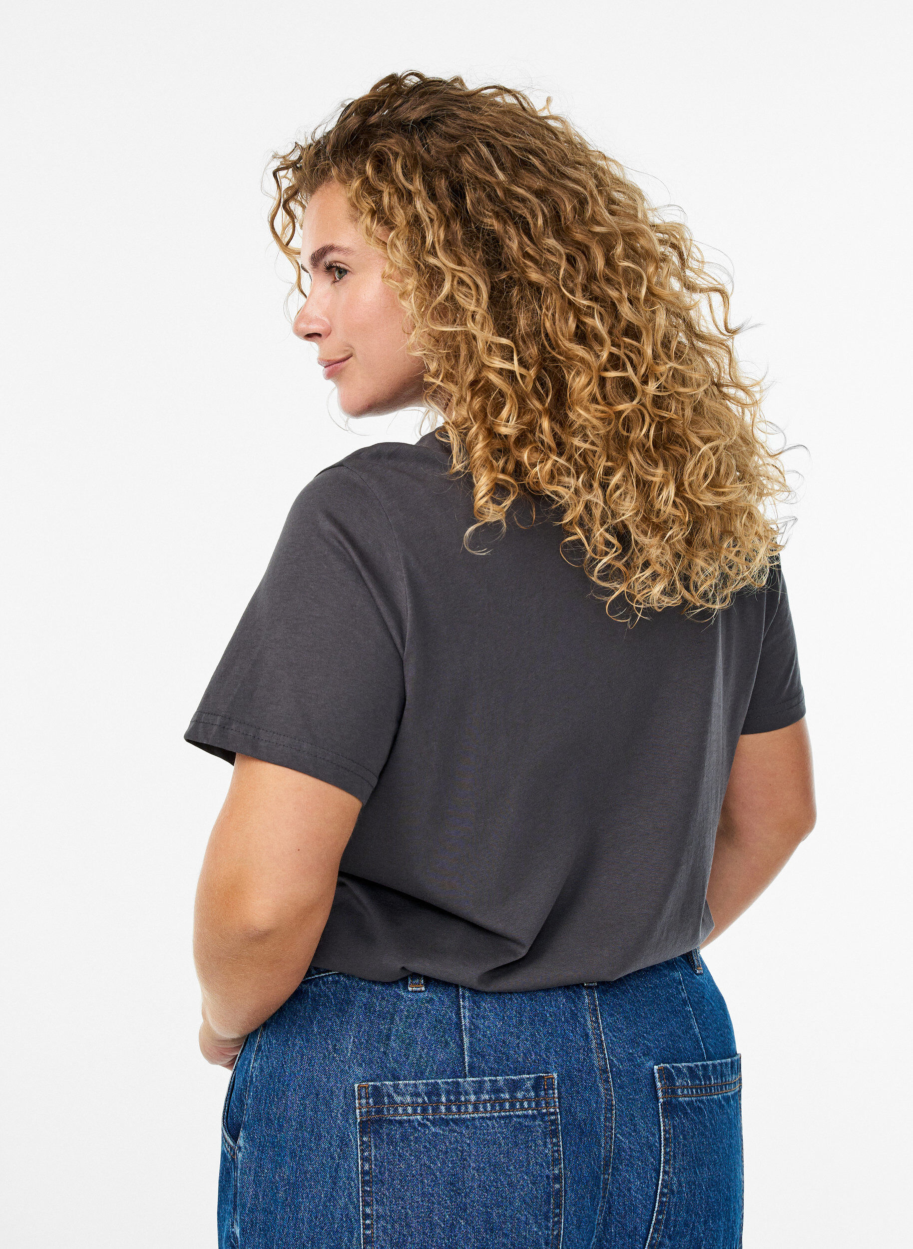 Zizzi Koszulka bawelniana z nadrukiem z przodu, Ciemnoszary, Model image number 2