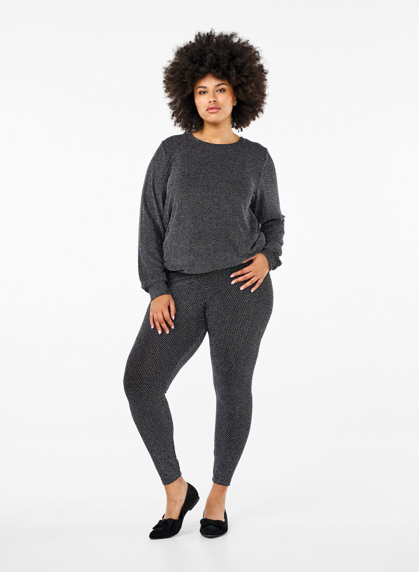 Legginsy z brokatowym wzorem, Silver ZigZagShimmer, Model image number 0