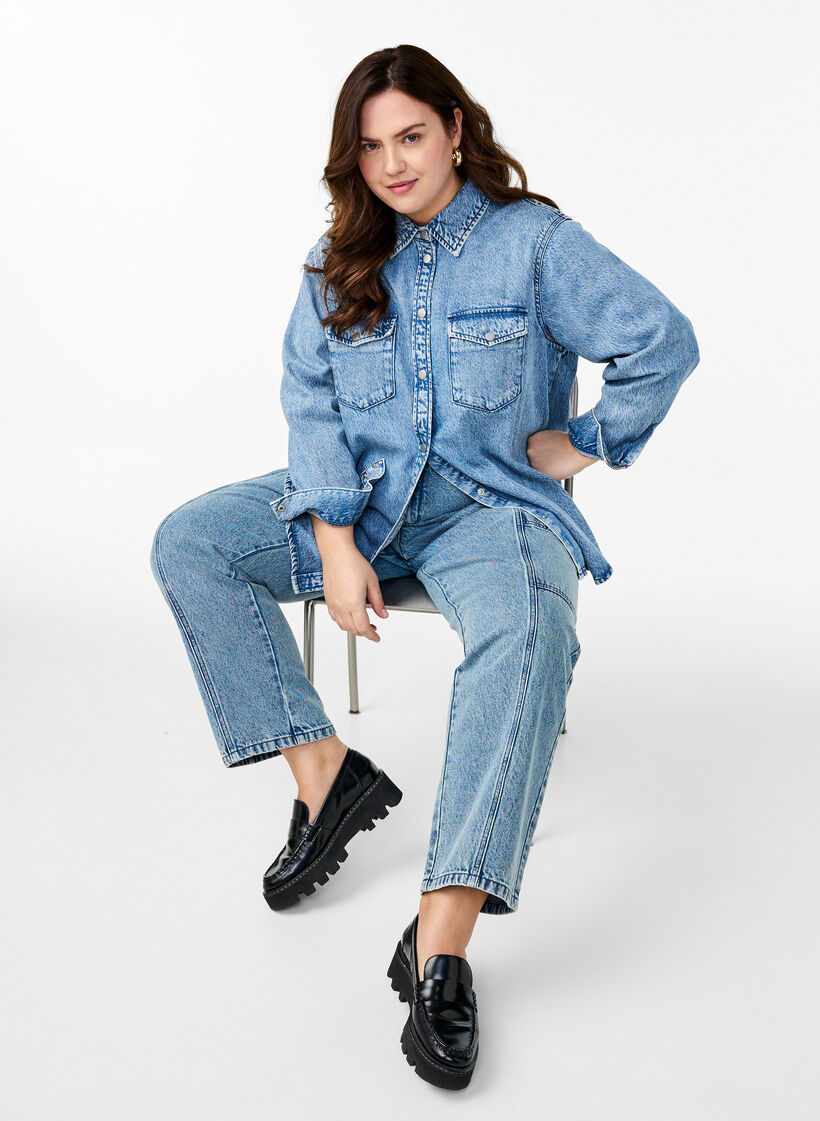 Koszula jeansowa z kieszeniami na piersi, Niebieskie, Image image number 0