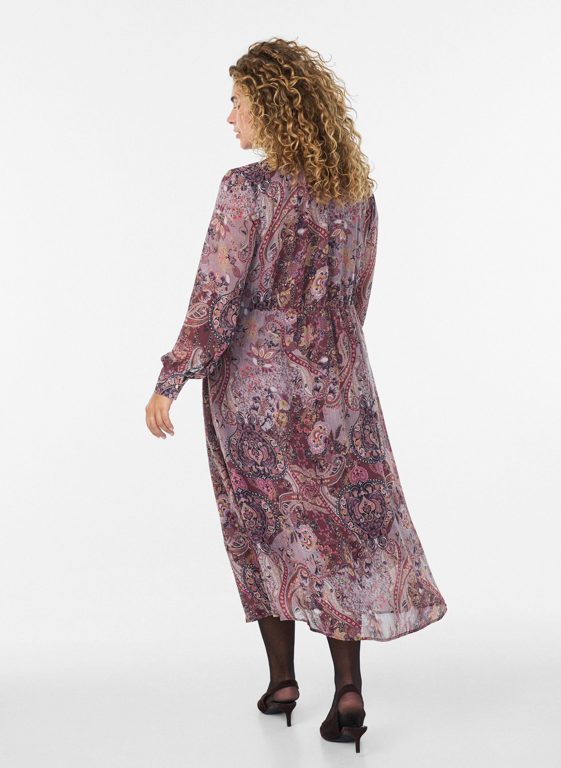 ZizziSukienka midi z nadrukiem paisley i elastyczna talia, Fioletowy, Model image number 1