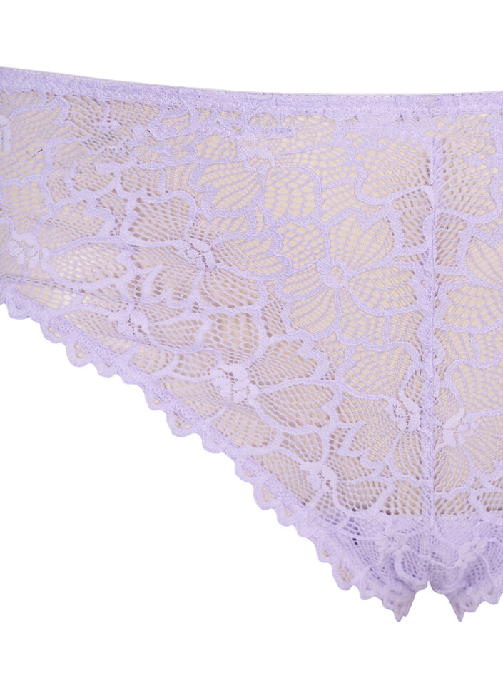 Koronkowe stringi z regulowana talia ze wzorem w kwiaty, Fioletowy, Packshot image number 2
