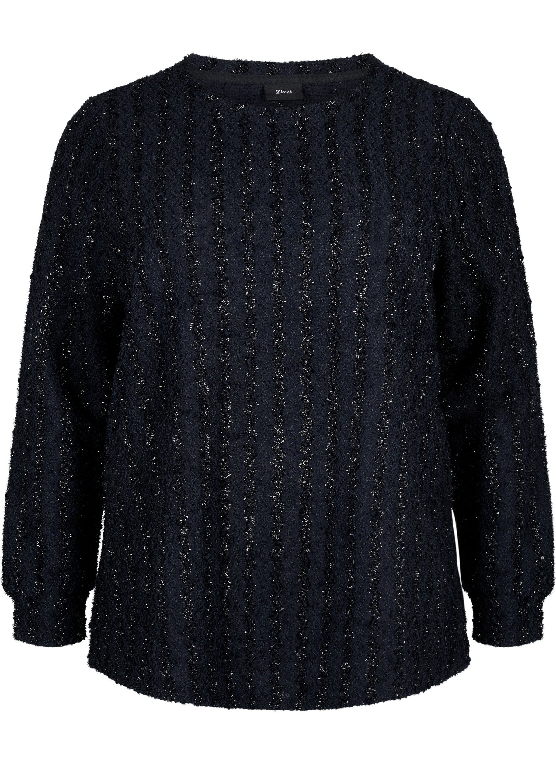 Zizzi Bluzka z polyskujaca struktura, Czarne, Packshot image number 0