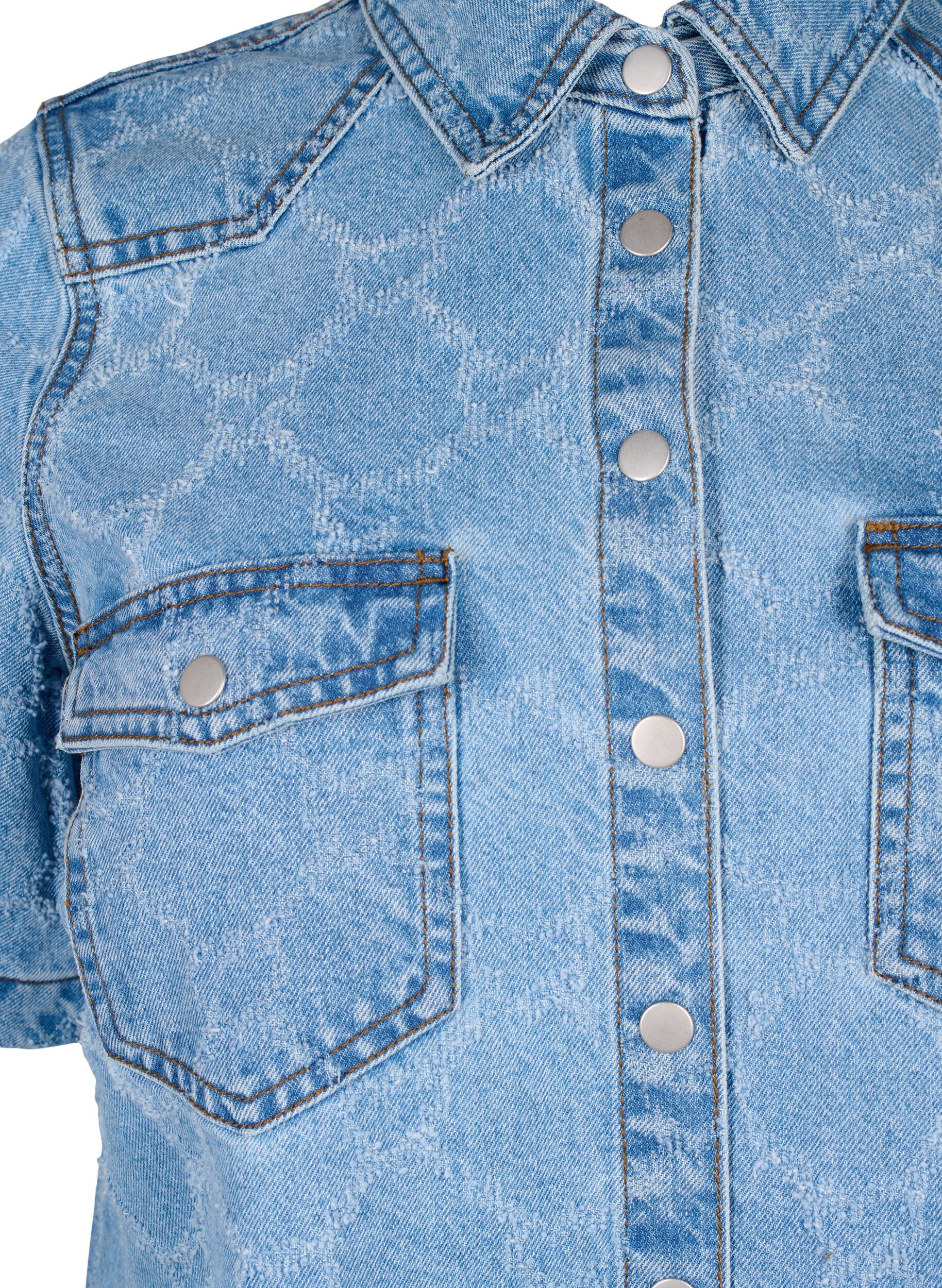 Zizzi Jeansowa sukienka z kr&oacute;tkim rekawem i efektem znoszenia, Blue Denim, Packshot image number 2