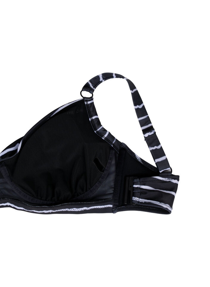 Biustonosz bikini z nadrukiem i fiszbinami, Black White Stripe, Packshot image number 3