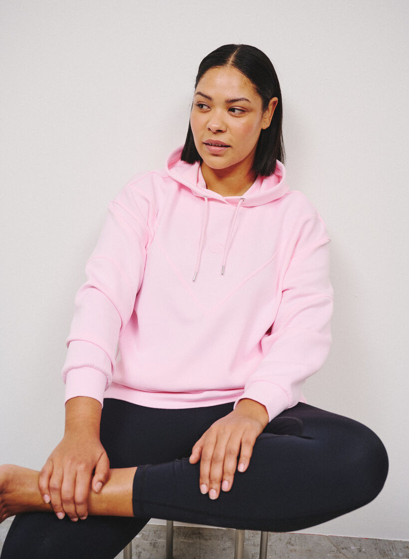 Sportowa bluza z kapturem typu scuba z ozdobnymi przeszyciami, R&oacute;żowy, Image image number 0