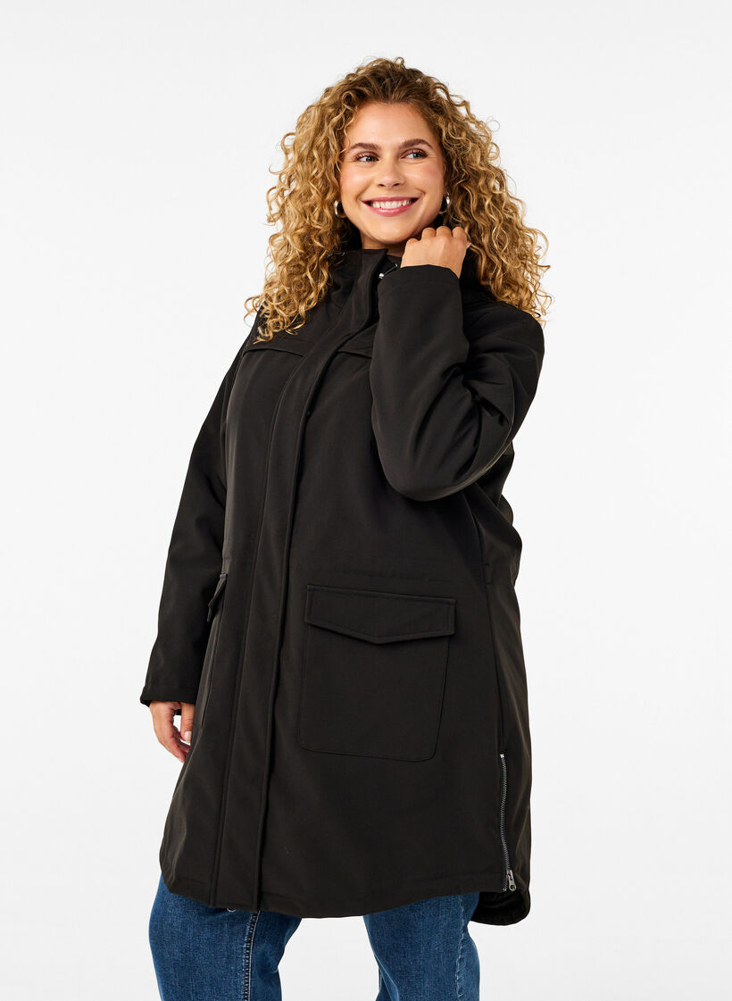 Hydrofobowa kurtka softshell z pikowana podszewka, Czarne, Model image number 0