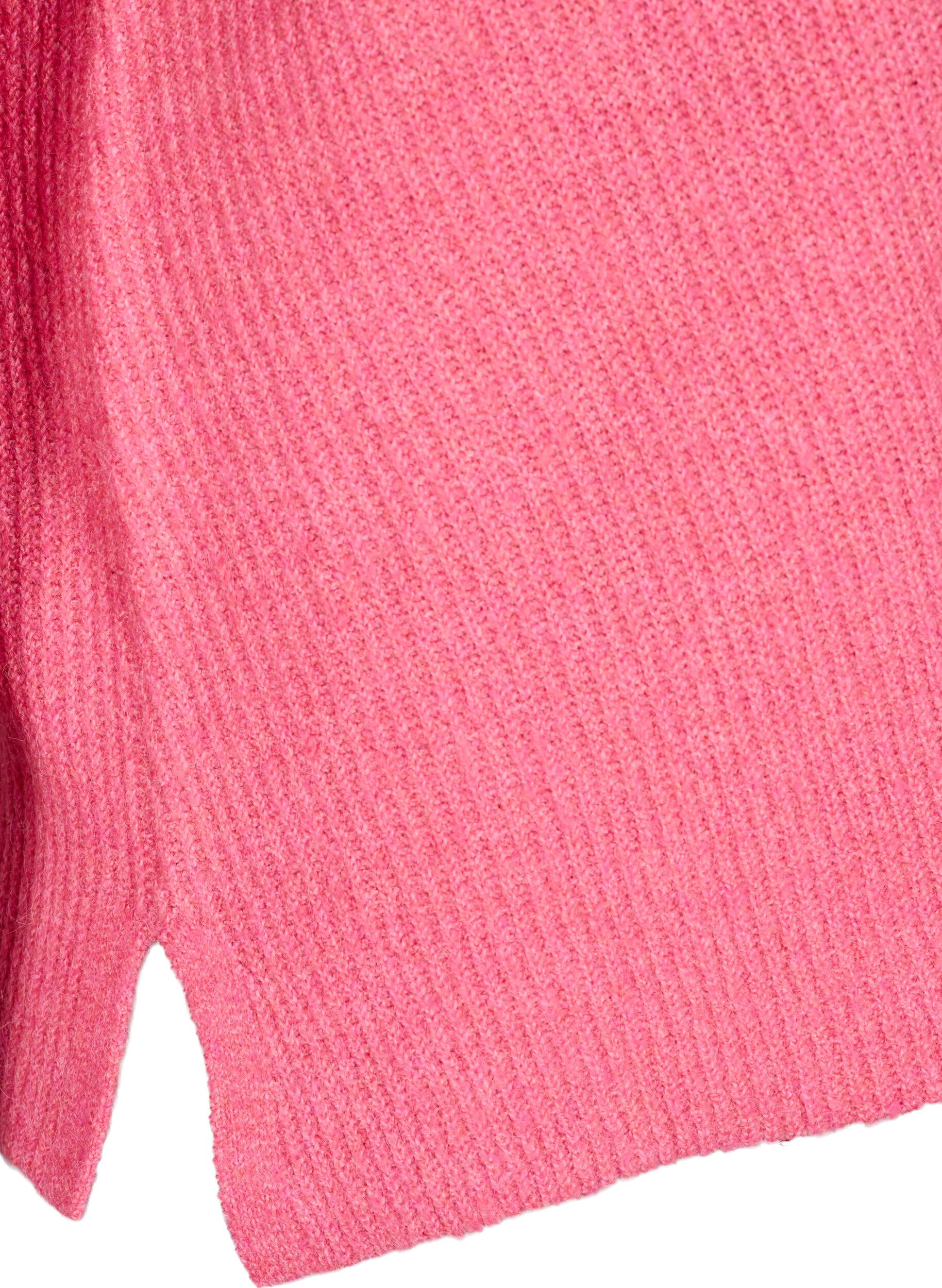 Zizzi Dzianinowa bluzka z dekoltem w szpic i dlugimi rekawami, Bubblegum Wh. Mel., Packshot image number 3