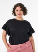 T-shirt z bawelny organicznej z bufiastymi rekawami, Czarne, Model image number 0