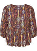 Bluzka z nadrukiem w stylu paisley i koronkowym detalem, Fioletowy, Packshot image number 1