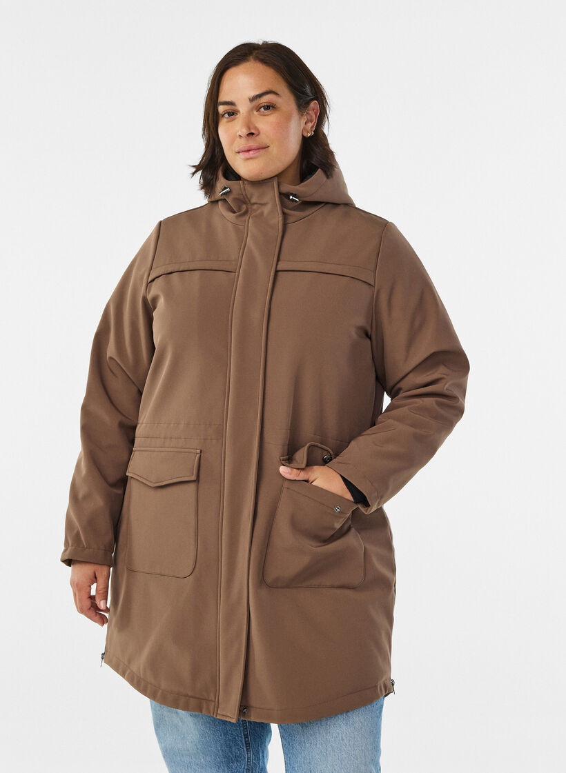 Hydrofobowa kurtka softshell z pikowana podszewka, Brązowy, Model image number 0