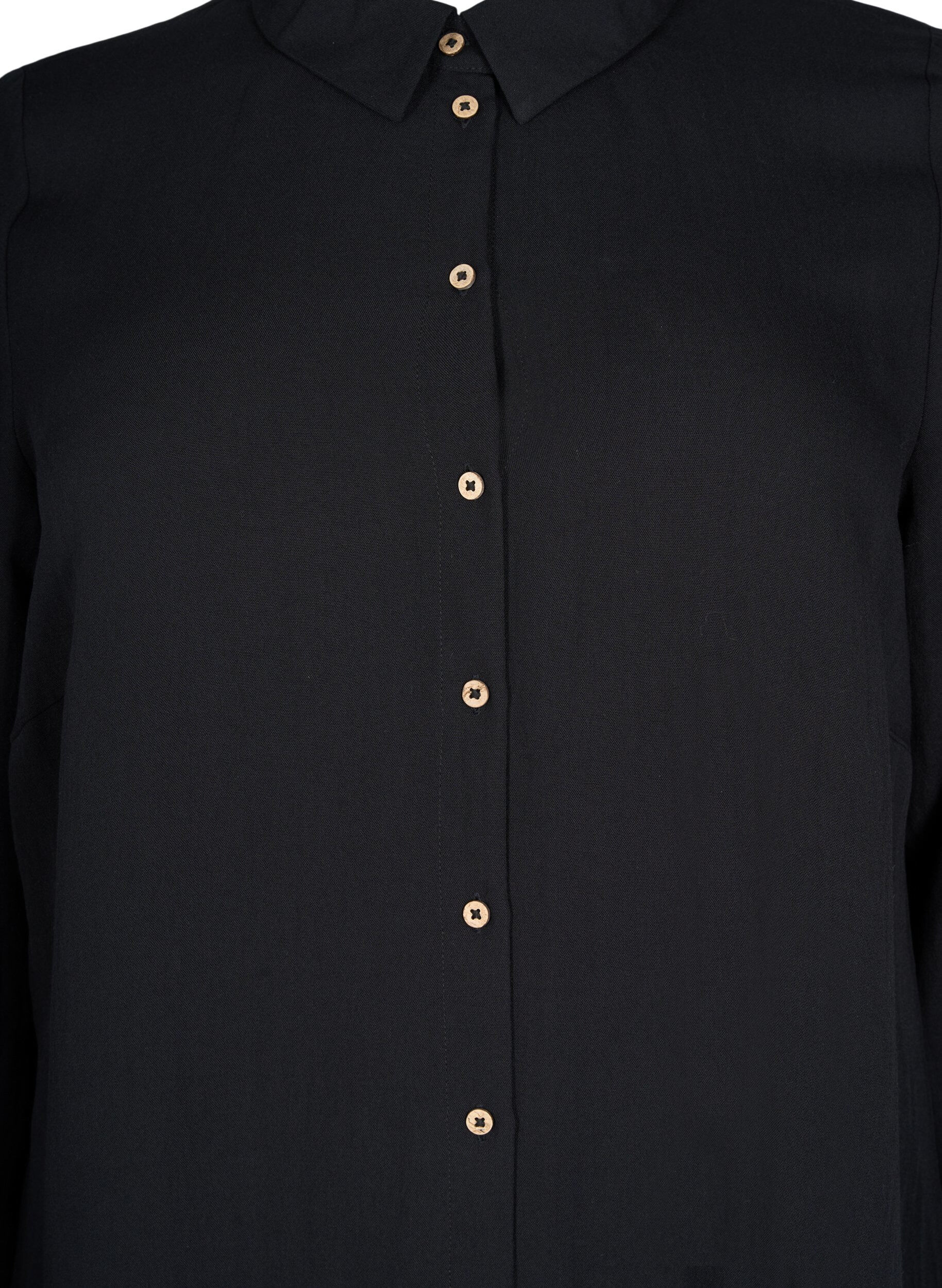 Zizzi Long plain viscose shirt, Black, Packshot image number 2