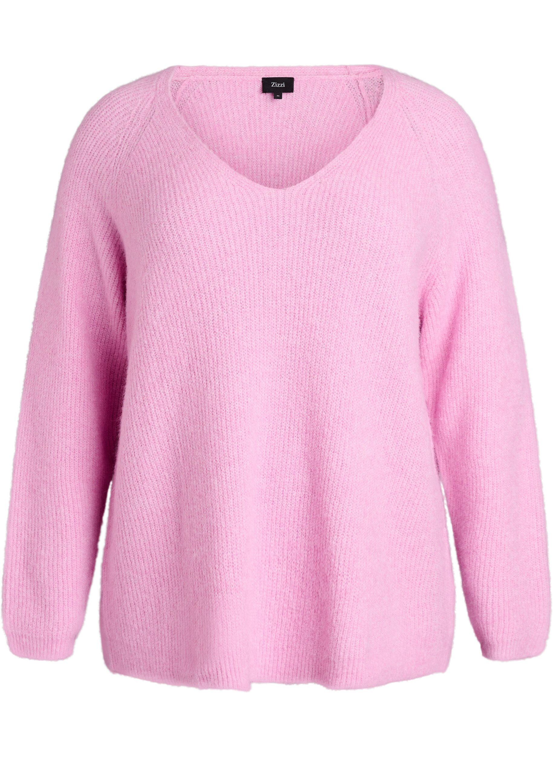 Dzianinowa bluzka z dekoltem w ksztalcie litery V i reglanowymi rekawami