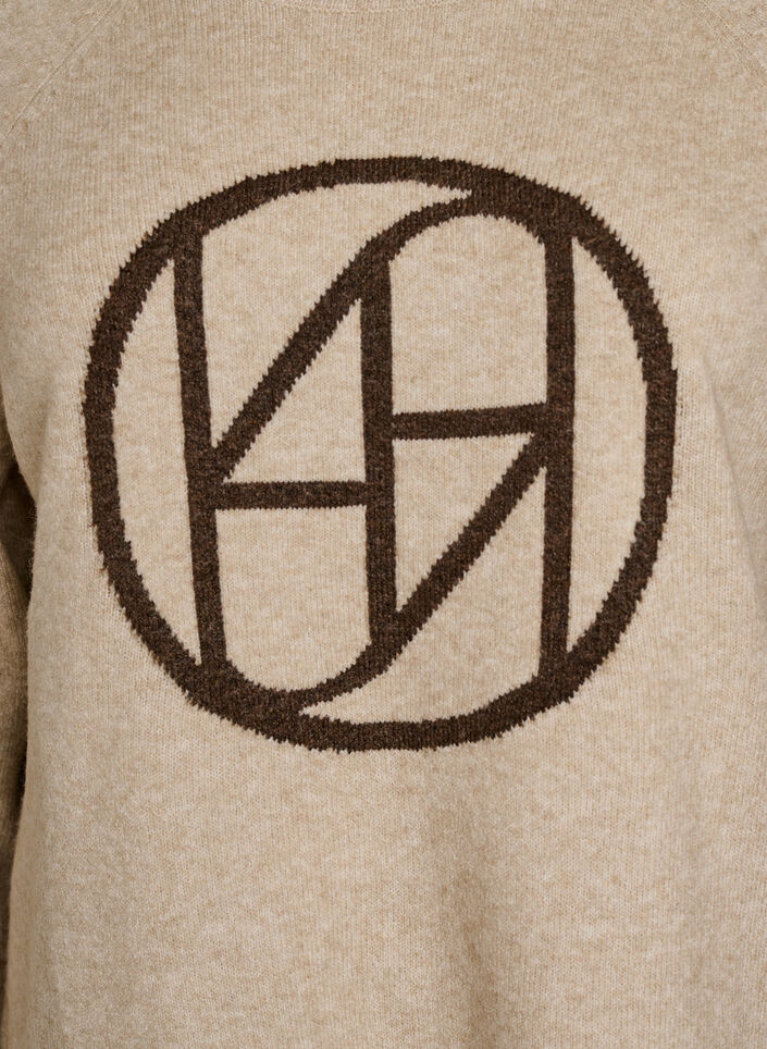 Sweter z logo i kontrastowymi paskami, Beżowy, Packshot image number 2