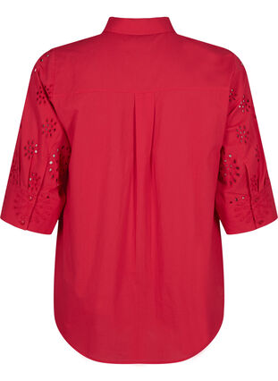 Bluzka koszulowa z haftem angielskim i rekawem 3/4, Tango Red, Packshot image number 1