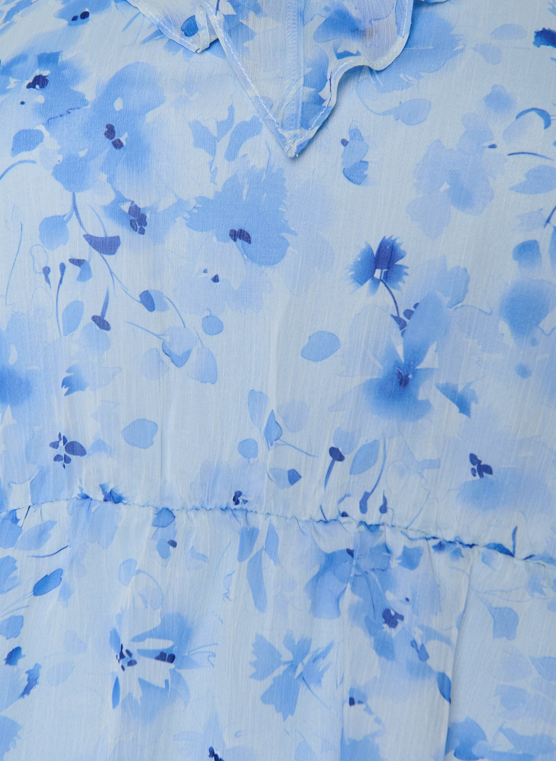 Zizzi Bluzka z kwiatowym wzorem, z falbanka na kolnierzu i efektem peplum, Niebieskie, Packshot image number 2