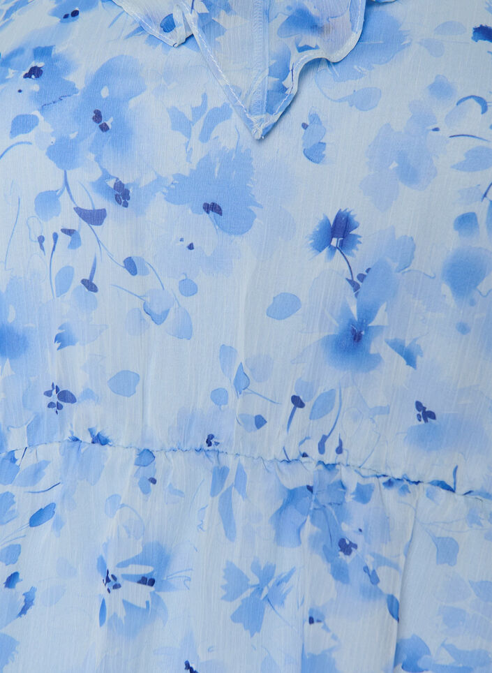 Bluzka z kwiatowym wzorem, z falbanka na kolnierzu i efektem peplum, Niebieskie, Packshot image number 2