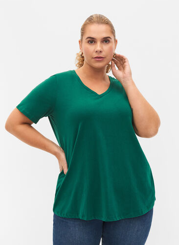 Podstawowa, gladka bawelniana koszulka, Evergreen, Model image number 0
