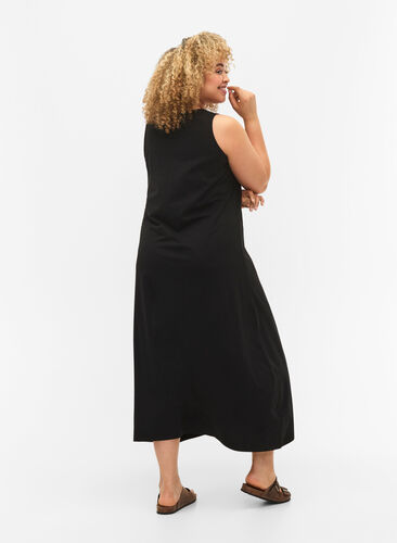 Trapezowa sukienka z bawelny bez rekawów, Black, Model image number 1