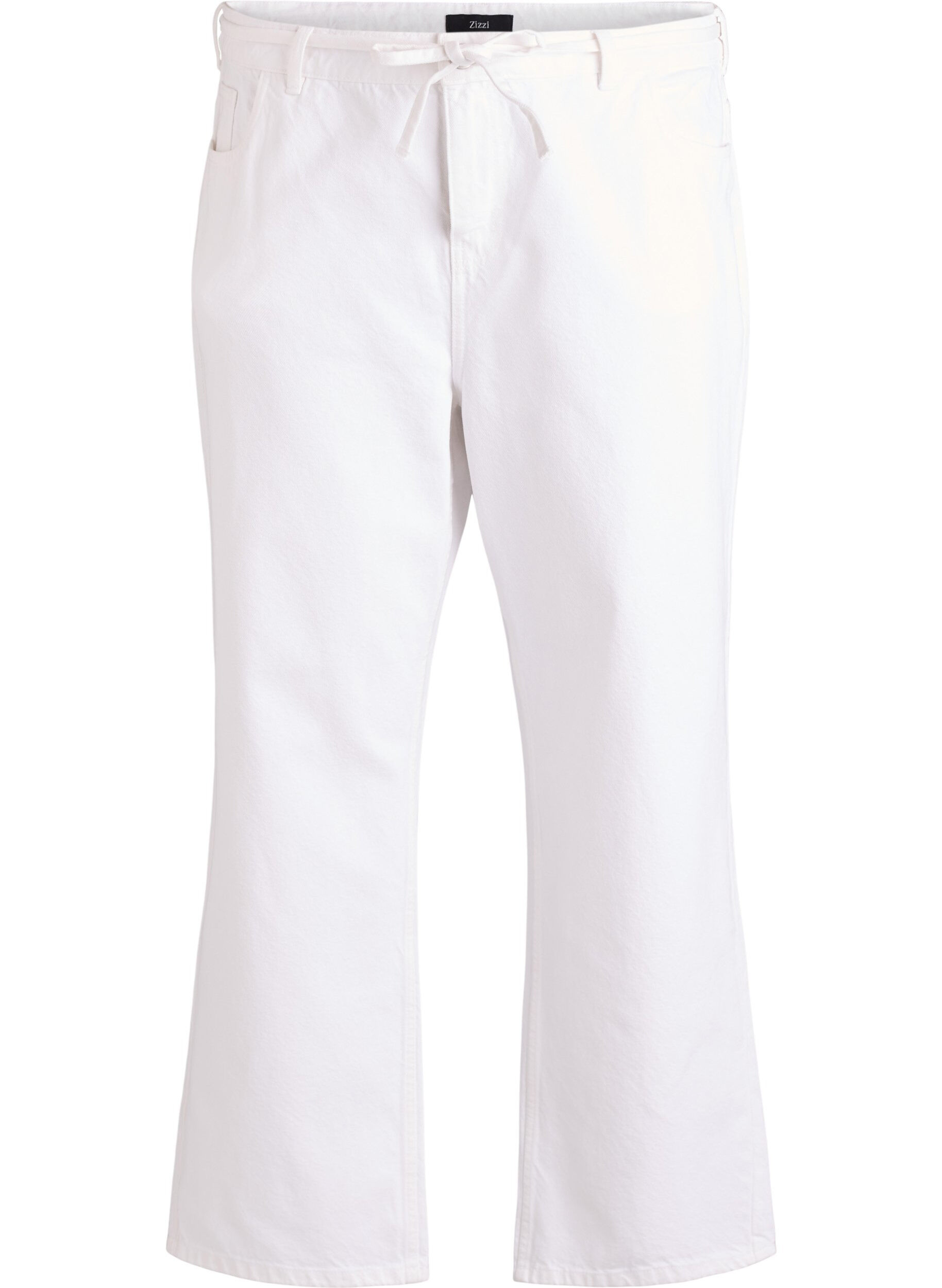 Dzinsy o prostym kroju z paskiem do wiazania