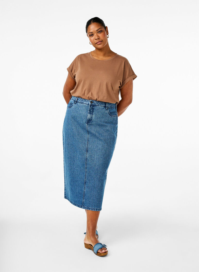 T-shirt z kr&oacute;tkim rekawem z mieszanki bawelny, Brązowy, Model image number 1